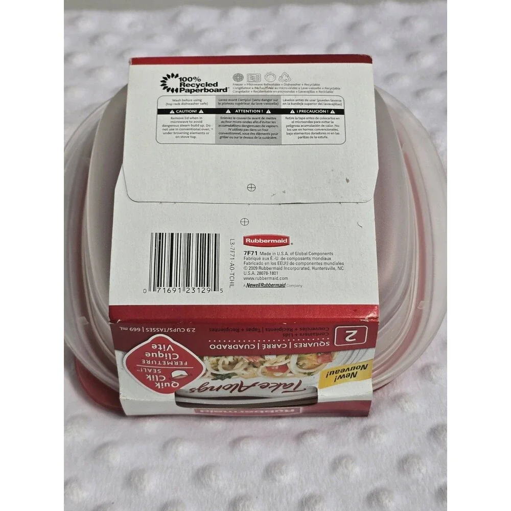 Rubbermaid TakeAlongs Food Storage Containers Set Of 2 New 2.9 Cups Quick Click